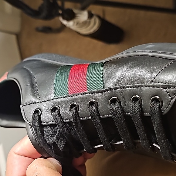 Gucci Ace Black Leather Python Embossed Leather Lace Up Sneakers Men size12 - Picture 7 of 7
